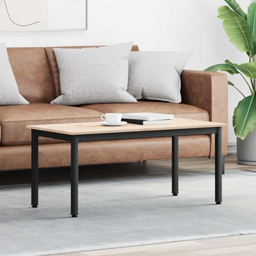 QUAHEAS Table basse naturelle 100 x 50 x 45 cm, bois de pin massif, pieds en métal robuste, table de salon, élégante table d'appoint pour salon