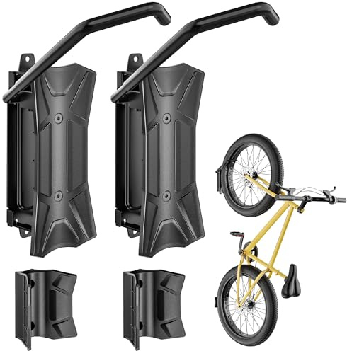 monTEK Swivel Bike Wall Mount, Fat Tire Bike Rack Holds up to 35kg - 2 Pack | Fits 2.8-4.5 Tire Width, Foldable Vertical Bike Hanger, Wall Bike Hooks for Garage, Heavy Duty Space-Saving Bicycle Storage