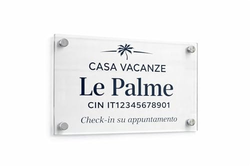 Targa Casa Vacanze Personalizzata in Plexiglass con Nome Struttura e CIN - Targa da Esterno per Ingresso B&B e Affitti Brevi - Plexiglass 3 mm Stampa UV - 30 x 20 cm