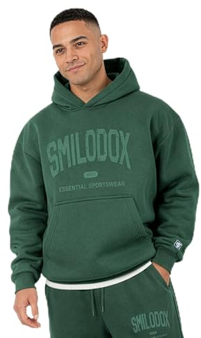 SMILODOX Hoodie Herren Oswin, Oversized Fit Kapuzenpullover mit Frontprint & gesticktem Patch, Tunnelzug-Kapuze, Sweater mit Kängurutasche, Rippbündchen, weiches Sweatmaterial, lässiger Look