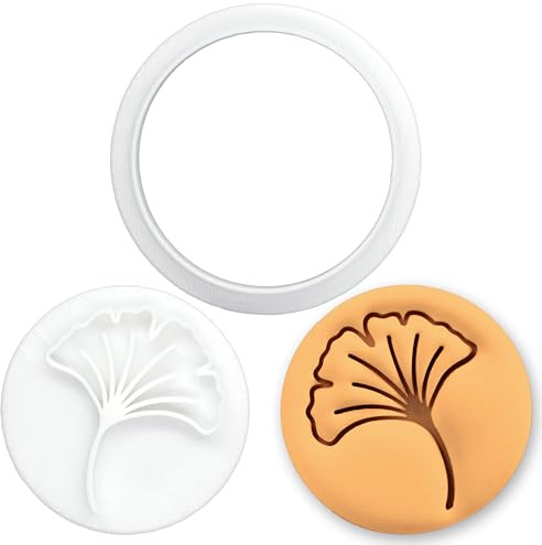 BAKERLOGY Ginkgo Blatt Mini Ausstechform & Stempel – Ginkgo Biloba Keksausstecher mit Prägung für Botanisches Backen, Natur Thema, Tortendeko