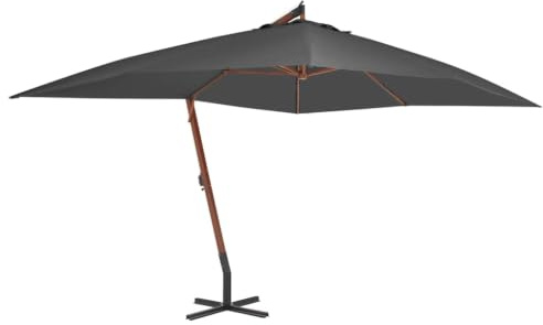Kaorsrow Ombrellone da 3 x 4 m con palo in legno, rettangolare, bianco, a manovella, sospeso, in legno duro, per giardino, terrazza, balcone, manovella e paravento, altezza 2,85 m, antracite., 400 x