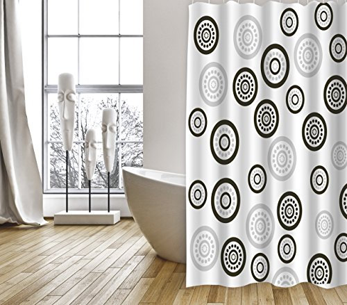 MSV, Rideau de Douche en Textile Antibactérien, Lavable, 100% Imperméable, avec 12 Anneaux, 100% Polyester avec Effet « Anti-moisissure » Sensationnel, Motif à Pois Noirs 180 x 200 cm