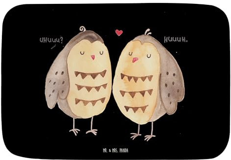 Mr. & Mrs. Panda Badteppich Eulen Liebe - Geschenk, Eule Deko, Badgarnitur, Duschvorleger, Freundin Geschenk, Teppich Badezimmer, Badvorleger,