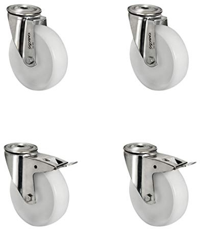 CASCOO SETHIBI080N0N0L0N Rollensatz 2 Rückenlochlenkrollen-, 2 mit Feststeller, Polyamid, Edelstahl, Durchmesser 80 mm, Transportrollen, Gleitlager, INOX, Traglast 390 kg (4-er Pack)