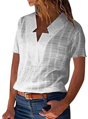 Fannyfuny Damen Bluse Langarm Einfarbig V-Ausschnitt Elegante Tunika Casual Top Locker Langarmshirts Business Hemd