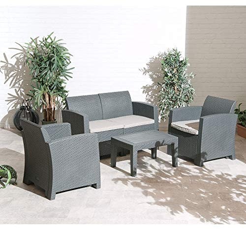 Florence Outdoor Garden Patio Lounge Set With Sofa, Armchairs, Poly-wood Table inc. Seat Cushions