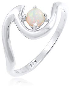 Elli Ring Damen Welle Maritim mit Synthetischem Opal in 925 Sterling Silber