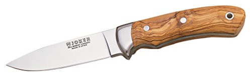 Joker Cuchillo de Caza Enterizo Pantera CO16, cachas en Madera de Olivo, Hoja de 10 cm, Funda de Cuero marrón, Herramienta de Pesca, Caza, Camping y Senderismo