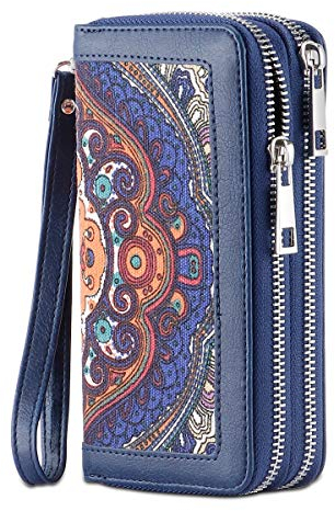 HAWEE Longue Clutches Portefeuille Femme Porte-Monnaie à Glissière Portefeuille de Téléphone Portable Sac de Poignet Femme avec Fentes de Cartes Multiples pour Coin Trésorerie Facture