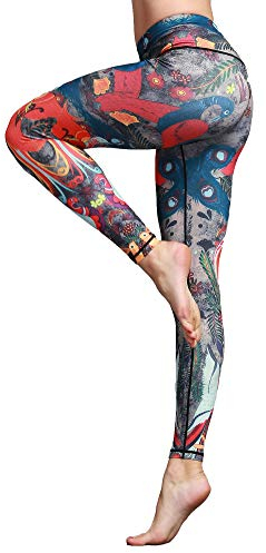 FLYILY Frauen Yoga Pants Gedruckt hohe Taillen-Power Flex Capris Workout Gamaschen für Fitness Laufen(Phoenix,XL)