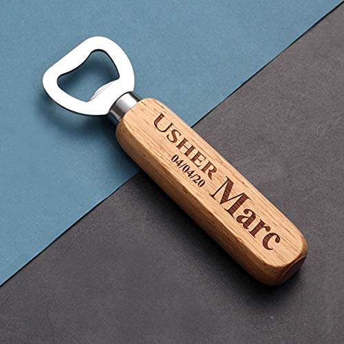 EDSG Personalised Wooden Handle Bottle Opener Engraved Wood Bottle Opener for Wedding Birthday Christmas Fathers Day Custom Gift for Usher Best Man Groomsman (Usher)