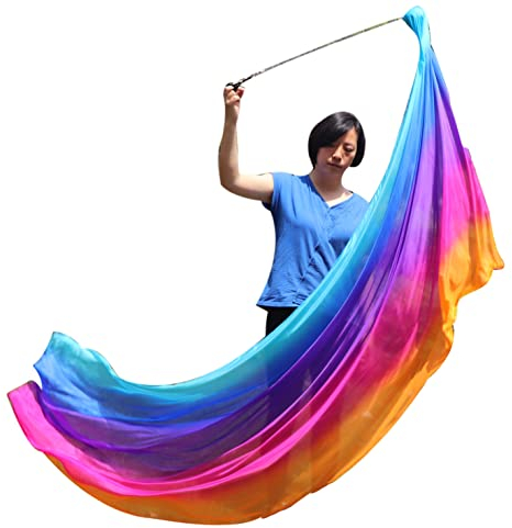 Winged Sirenny 230cm Bauchtanz Seidenschleier Poi Bälle mit Tuch, Echte Seide Jonglierset Schleier VOI, 1 Stück (Schillernd)
