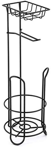 MSV Klopapierhalter mit Ablage, schmaler Toilettenpapierhalter stehend aus Metall, freistehender Toilettenpapierständer für insgesamt 3 Rollen, Schwarz matt