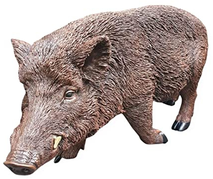 Aspinaworld Gartenfigur Wildschwein Figur auf der lauer, 30 cm, Figur für den Garten, wetterfeste Deko, Wald Deko