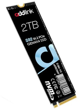 Addlink S92 2TB PCIe Gen 4x4 QLC NVMe M.2 2280 SSD Interno de Lectura 4850MB/s Escritura 3600MB/s Unidad de Estado sólido