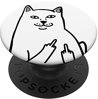PopSockets Lustige Katze Meme Mittelfinger Tier Kunst PopSockets PopGrip: Ausziehbarer Sockel und Griff für Handys/Tablets mit Tauschbarem Top