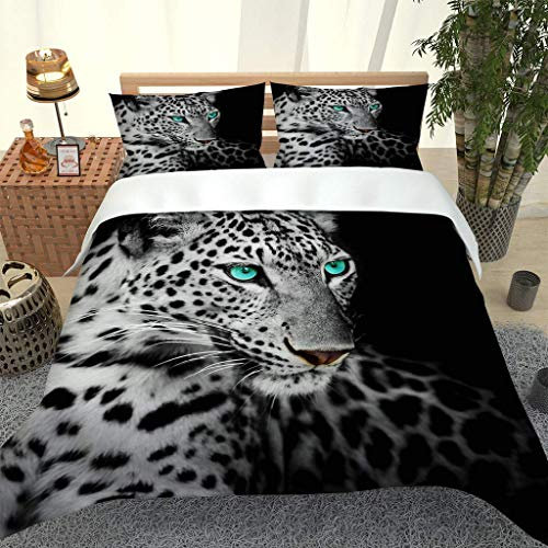 RQXRTR Housse De Couette Enfant Bebe 140X200 cm avec 2 Taie d'oreiller 65X65cm, 3 Pièces Parure De Lit 1 Personnes en Microfibre avec Fermeture Éclair, 3D Léopard des Neiges Animal Imprimé Motif