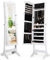 GOPLUS Schmuckschrank mit Spiegel, Freistehendes Schmuckregal mit viel Stauraum, Abschließbarer Spiegelschrank, Verstellbarer Spiegelwinkel (Weiß)