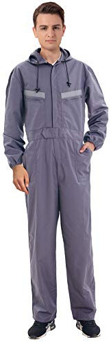 Oralidera Mens Workwear Boilersuit High Visibility Mechanic Dungarees Hooded Overalls Work Boiler Suits Unisex Zip Up Coveralls, Grey, M