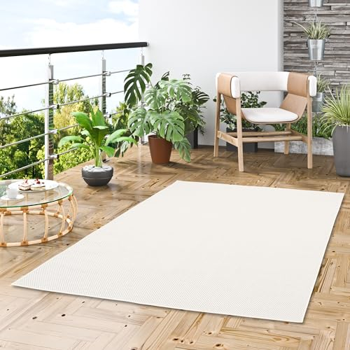 In & Outdoor Flachgewebe Sisaloptik Natur, Terrasse und Balkon Teppich Valencia Creme Mix in 5 Größen