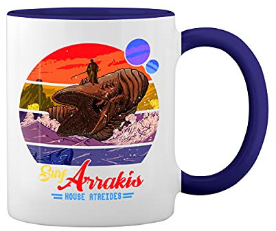 Surf Arrakis Sand Worm of Dune Weiße Tasse Mug mit blauem Felgen und Griff