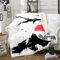 Homewish Mount Fuji Decke Überwurf,Bergkirsche Zweige Rote Sonne Tinte Malerei Japanischen Stil Ukiyo-E Thema Sherpa Decke,Dekorative Sofa Fleece Decke Leicht,150x200,Schwarz Weiß Grau