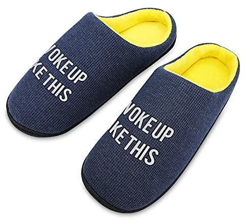 BAIKUTOUAN I Woke Up Like This Uomini Maglia Cotone Pantofole Inverno Caldo Morbido Confortevole Casa Scarpe 13-14
