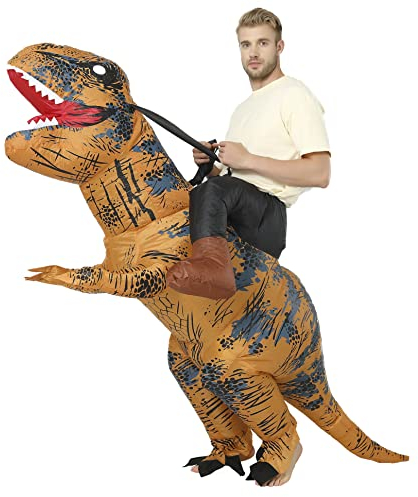 FXICH Ride-T-REX Aufblasbares Kostüm für Erwachsene, Dinosaurier-Kostüme, Overall, Air Blow Up, Halloween, Cosplay, Kostüm (Braun)