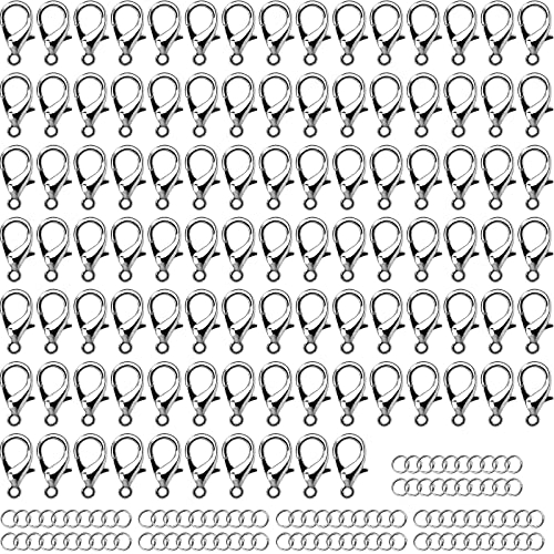 BLUESEABUY 100 Pezzi Gancetti Chiusure Moschettoni con 100 Pezzi Anellini Aperti Ganci per Braccialetti Aragosta Artiglio Fermagli per la Fabbricazione di Collana Bracciale Gioielli Fai Da Te