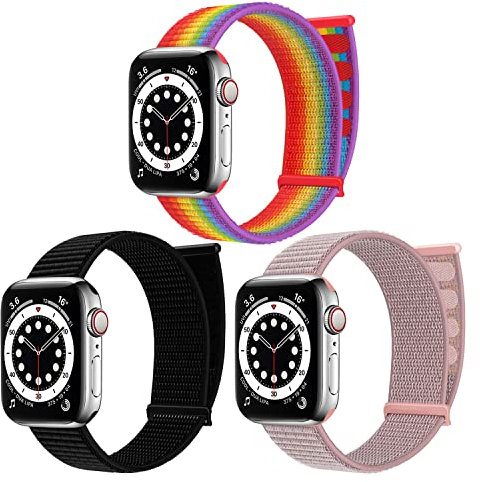 chinbersky 3 Pack Correas Deportivas Compatibles con Correas Apple Watch 38mm 40mm 41mm, Correa de Repuesto de Nailon Elástico Ajustable para iWatch Series 8/7/6/5/4/3/2/1/SE