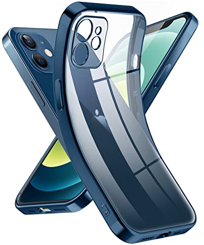 Supdeal Crystal Clear Hülle für iPhone 12, Niemals gelb mit Kameraschutz, Silikon Durchsichtig Handyhülle Weicher Passform, Ultra Dünn und Leicht Case Cover, 6,1, Blau
