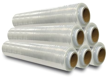 JeeJaan 6 Rolls Clear Pallet Wrap 400mm x 250m 20mu Tear Resistant Stretch Film Water & Moisture Proof Multi-Use Strong