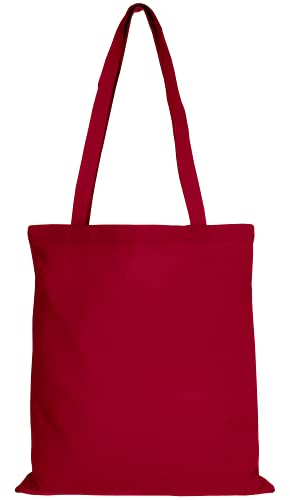 TEXXILLA Baumwolltasche - OEKO-TEX 100 zertifiziert | mit zwei langen Henkeln | 38x42cm | Jutebeutel | Einkaufstasche | unbedruckt, Farbe:dunkelrot