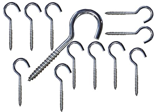 Screw in Hooks Plain Ceiling Cup Screw-in Hooks M6 Large Heavy Duty Cup Hooks for Hanging Lights Eye Big Size: 6mm x 80mm (0.24 x 3.15) Box of 12pcs