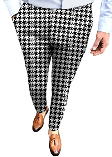 ORANDESIGNE Herren Chino Hose Freizeithose Farbenfroher Drucken Business Hose Streetwear Lang Hosen Slim Fit Anzughose A Plaid XXL