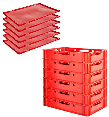 Kingpower Fleischkiste E1 mit Deckeln Fleischkiste Rot Fleischerkiste Fleischkisten Kiste Fleischkiste Eurobox Lebensmittelecht 60 x 40 Metzgerkiste Auswahl, Anzahl:6