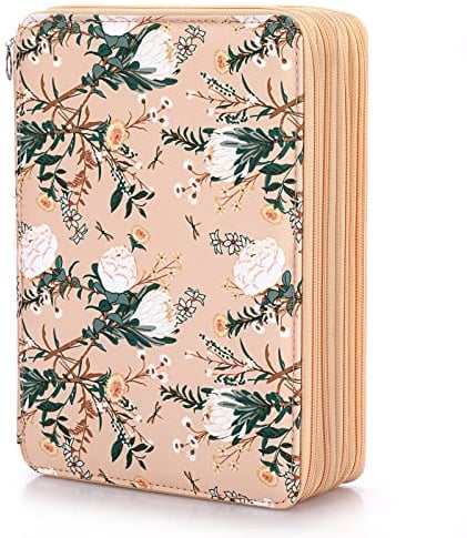 SUMNACON Federmäppchen 200 Bleistift Organizier Buntstift-Organizer mit großem Fassungsvermögen und Halter für Schule Büro Reise Geschenk Fuer Familie und Freunden(Blumenmotiv,Hellbraun)