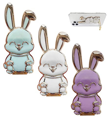 NINVVS 3-Piece Cute Rabbit Mobile Phone Holder - Desktop 3D With Telescopic Rod, Foldable Design, Trolley Stand