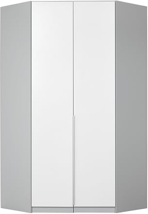 Rauch Möbel Alabama Eckschrank Schrank Kleiderschrank Weiss / Grau, 2-türig, inkl. Zubehörpaket Basic, 1 Kleiderstange, 12 Einlegeböden, BxHxT 117x229x117 cm