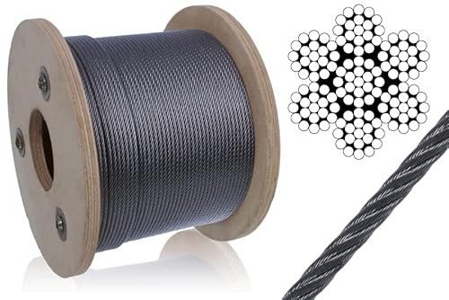 NAJDER Câble en Acier Inoxydable 6 mm, Câble Métallique, Longueur: 50m, Bobine de Fil D'Acier Inox Corde 7x19, Résistance à la Traction: 1570 MPa Construction, Bricolage, Décoration