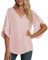 Yommay Chemisier d'été en mousseline de soie pour femme - Élégant et décontracté - Manches 3/4 à volants - Col en V, rose, 3XL