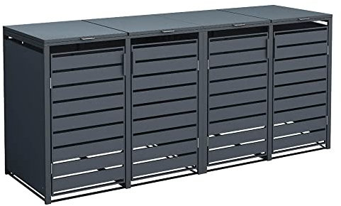 WESTMANN 4er Mülltonnenbox Kubus | Metall 264x80x116 cm Grau | Mülltonnen Sichtschutz & Mülltonnenverkleidung für 4 Mülltonnen