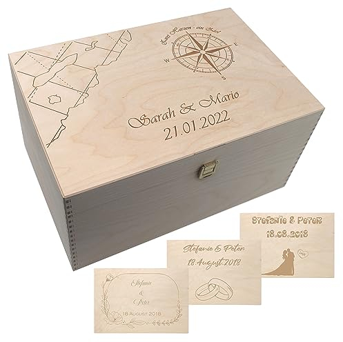 Generisch Erinnerungsbox Hochzeit personalisiert, Erinnerungskiste mit Namen und Hochzeitsdatum, mit persönlicher Gravur für das Brautpaar, Aufbewahrungsbox als Hochzeitsgeschenk (natur XXL)