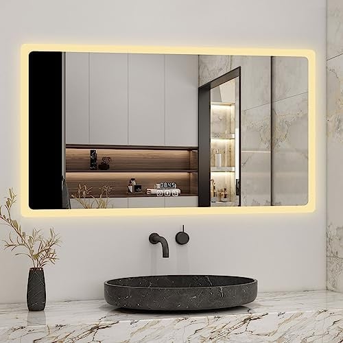 Biubiubath 120x70cm LED Badspiegel mit Bluetooth und Uhr,Badspiegel mit Beleuchtung,Touch,Beschlagfrei,Badezimmerspiegel mit 3 Lichtfarbe 3000-6000K Dimmbar,IP44