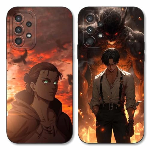 LYUBFDC 2 Stück Handyhülle für Samsung Galaxy A13 4G Hülle 6.6 Zoll, Anime Motiv Attack on Titan Eren Manga Muster Schutzhülle Jungs Case Schutz der Linse Design Silikon TPU Cover Stoßfest, Schwarz1