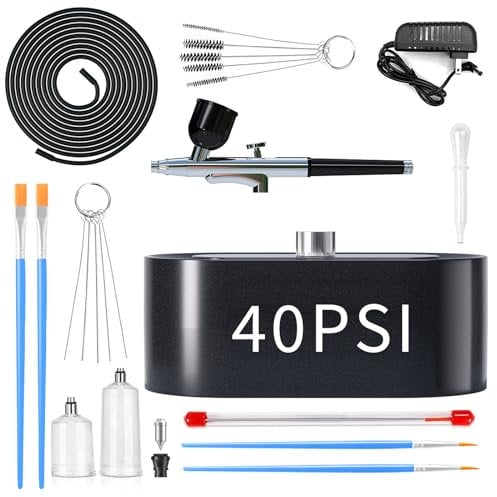 crpen Airbrush Kit Multi-Function 40PSI Airbrush Set with Compressor for Painting Air Brush Set for Cake Decoration Makeup Art Craft Nail Design Airbrush Gun Set for Painting Makeup, CRPEN7381