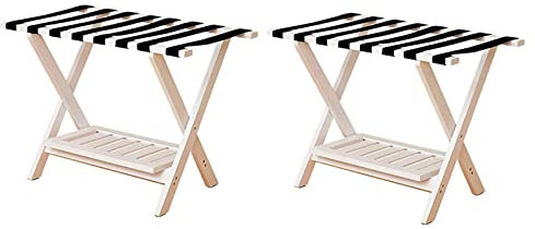 Support de Valise Pliable pour Chambre d'amis, Lot de 2 – Porte-Bagages pour valises, 2 Niveaux avec Dossier, Support de Valise, Support de Valise en Bois Massif, Tabouret Pliable pour Voyage (BL