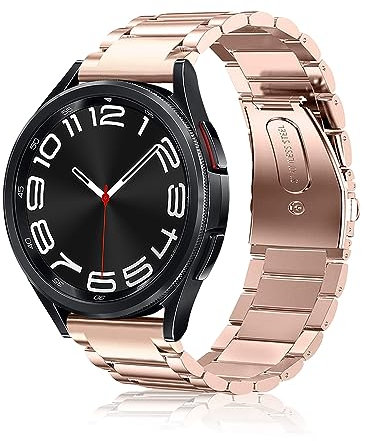 SeNool Bracelet 20mm pour Samsung Galaxy Watch 7/6/FE/Classic - Acier Inoxydable Maille Métal (Or Rose)