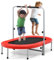 GYMAX Klappbares Trampolin für 2 Personen, Fitness mit 5-stufig Verstellbarem Haltegriff, Mini für Kinder & Erwachsene, Bis 150 kg Belastbar, für Indoor & Outdoor (Rot)